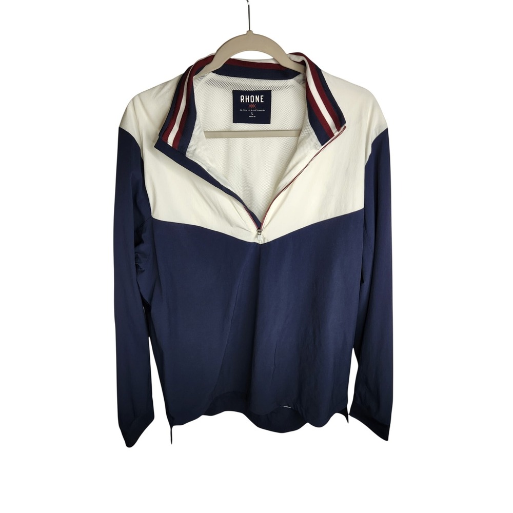 Rhone Sideline Pullover Men Large Blue‎ White Colorblock Quarter Zip Windbreaker